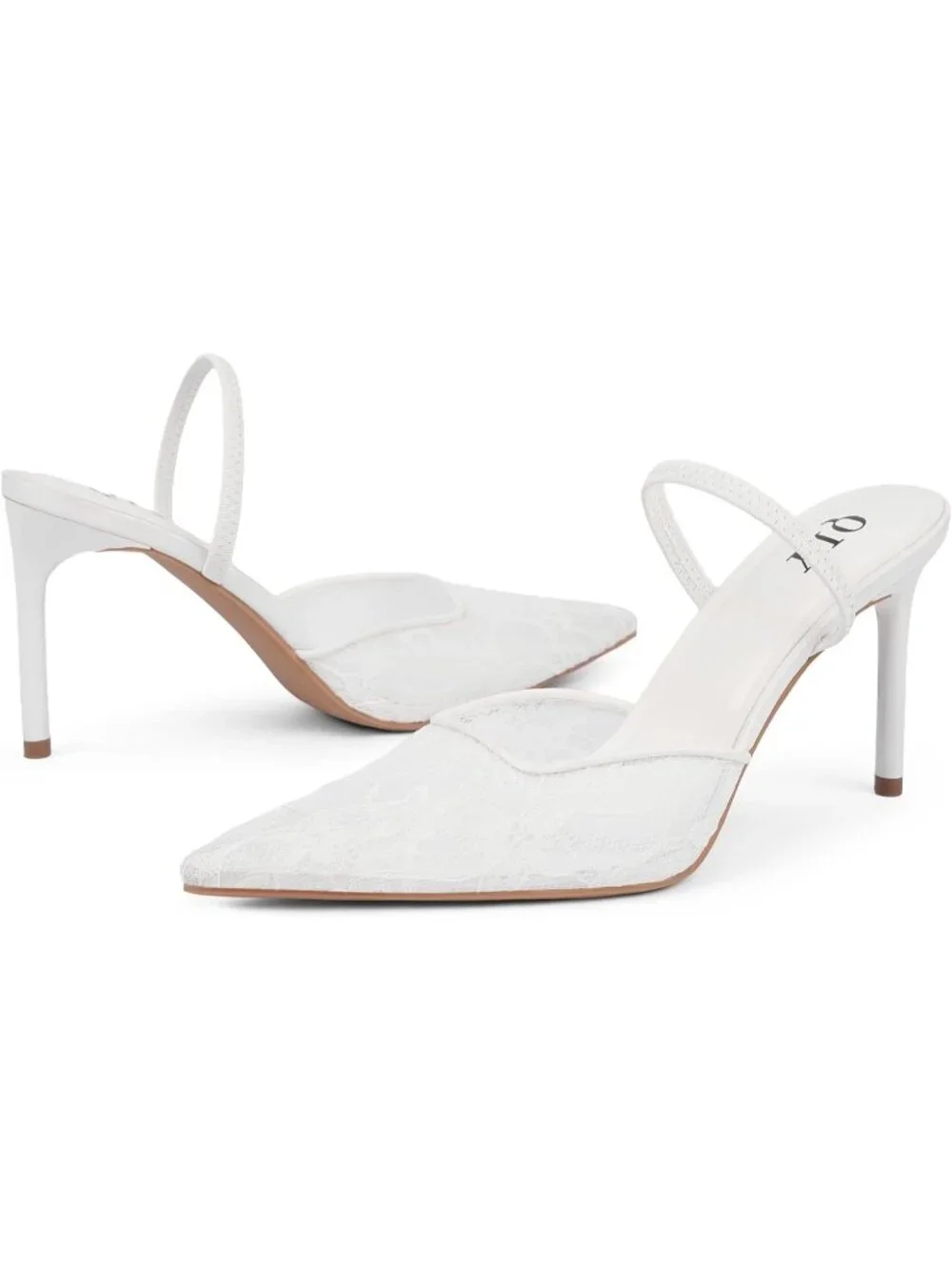 Women's White Lace Pointed Toe Slingback Stiletto Pumps Slip On Heel Mule Shoes